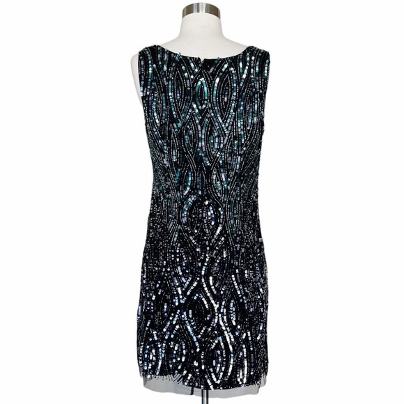 AIDAN MATTOX Cocktail Dress Sequined Sheath Scoop Neck Sleeveless Mesh 12 NWT - Picture 14 of 15
